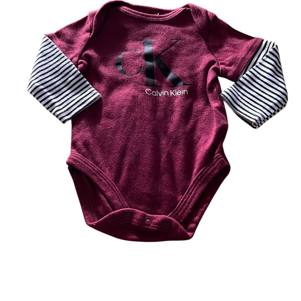 Calvin Klein Burgundy and Black Striped Kids One Piece